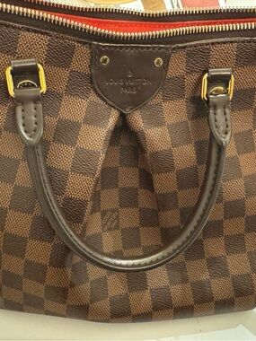 Louis Vuitton Damier Ebene Checkerboard Tote with Red Trim